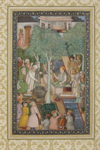 Kaiser Jahangir mit Heiligen Männern in einem Garten, ca. 1615