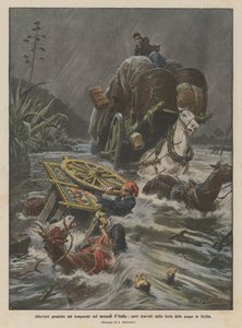 Überschwemmungen durch das Gewitter im Süden Italiens, Wagen von den Fluten in Sizilien mitgerissen
