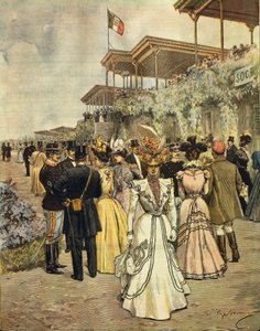 Bei Pferderennen in San Siro (Mailand), von Achille Beltrame (1871-1945), aus La Domenica del Corriere, 4. Juni 1899