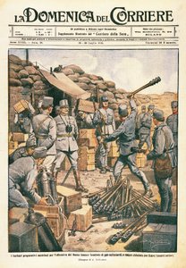 Österreichische Barbaren bereiten sich auf die Offensive am unteren Isonzo vor, Illustration aus La Domenica del Corriere, 23. Juli