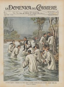 Originelle Zeremonie, die Taufe mehrerer Konvertiten in einem englischen Fluss