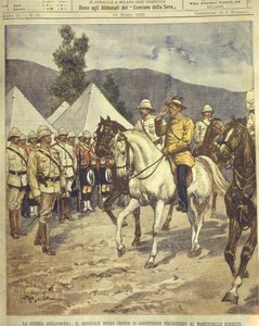 Titelillustration von General Cronje, der sich Marschall Roberts während der Anglo-Zulu- und Anglo-Burenkriege von 1850-1902 ergibt
