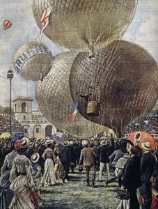 Abflug eines Heißluftballons bei der Mailänder Luftschau, Illustration von Achille Beltrame aus La Domenica del Corriere, 19. Juni von Achille Beltrame