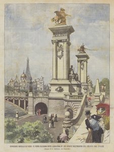 Weltausstellung in Paris, die neue grandiose Brücke Alexander III., die vom Eingang...