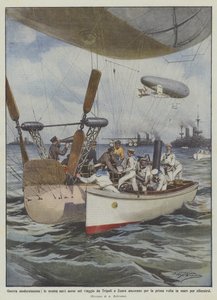 Modernster Krieg, unsere Luftschiffe auf der Reise von Tripolis nach Zuara ankern zum ersten Mal
