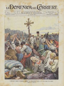 Die seismischen Bewegungen von Mignano (Caserta), die Bevölkerung flieht aus dem Dorf und betet im Freien von Achille Beltrame