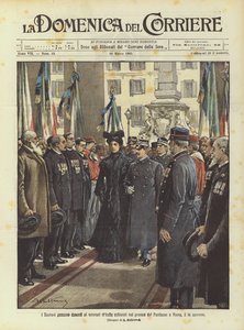 Die Herrscher marschieren an den aufgereihten italienischen Veteranen im Pronaos des Pantheons in Rom vorbei, am 14. Mai von Achille Beltrame