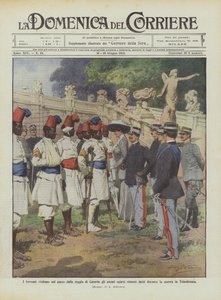 Die Monarchen besuchen im Park des Palastes von Caserta die eritreischen Askaris, die während des Krieges verwundet wurden