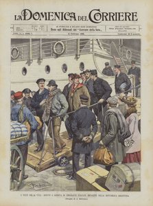 Die Besiegten des Lebens, Ankunft italienischer Auswanderer, die in der argentinischen Republik verrückt geworden sind, in Genua von Achille Beltrame