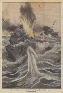 Die österreichisch-ungarischen Zerstörer Triglav und Lika vor Durazzo versenkt von Achille Beltrame