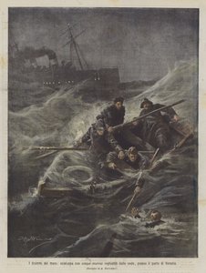 Die Dramen des Meeres, Rettungsboot mit fünf Matrosen von den Wellen verschlungen, bei dem Hafen von Venedig