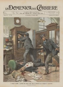Die schrecklichen Dramen, Ermordung des Kassierers der Bank von Montreux zur Plünderung des Tresors von Achille Beltrame