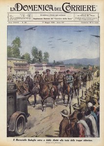 Marschall Badoglio zieht an der Spitze der siegreichen Truppen in Addis Abeba ein