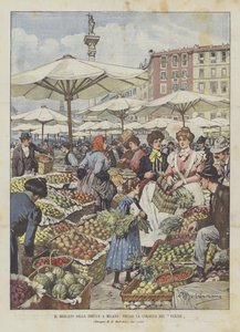 Der Obstmarkt in Mailand bei der Säule von Verzee