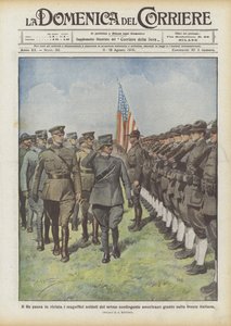 Der König Inspiziert Die Prächtigen Soldaten Des Ersten Amerikanischen Kontingents, Das An Der Italienischen Front Ankam von Achille Beltrame