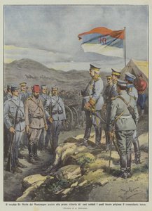 Der alte König Nikola von Montenegro beobachtet den ersten Sieg seiner Soldaten von Achille Beltrame