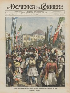 Die Reise des Königs von Italien nach Griechenland, Ankunft des Zuges auf dem Verfassungsplatz in Athen