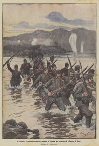 In Albanien überqueren die tapferen Territorialen die Vojussa, um das Dorf Kuta anzugreifen von Achille Beltrame