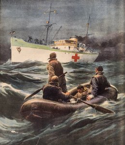 Italienisches Hospitalschiff rettet vier abgeschossene deutsche Flieger, Illustration von Achille Beltrame, 23. Februar