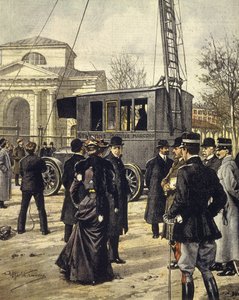 Der italienische Physiker Guglielmo Marconi nimmt an Experimenten mit der ersten mobilen Radiostation in Mailand teil, 30. Dezember
