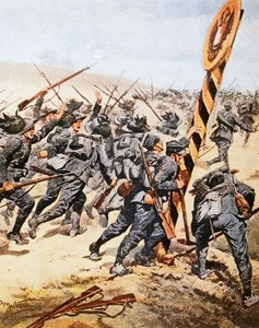 Italienische Soldaten überqueren die österreichische Grenze, Illustration von Achille Beltrame, Juni 1915 von Achille Beltrame