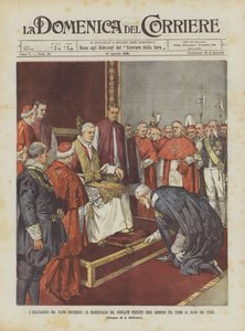 Die Erhebung des neuen Papstes, der Marschall des Konklaves Prinz Chigi wird als erster zum Fußkuss zugelassen