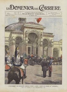 Die Einweihung der Nationalen Hygienemesse in Neapel, die Ankunft der Monarchen im Auditorium von Achille Beltrame