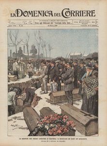 Die Katastrophe in den Kohleminen von Courrieres, die Segnung der Särge auf dem Friedhof von Achille Beltrame
