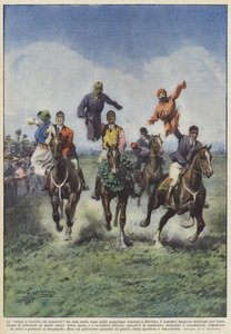 Das Pferderennen mit Puppen ist in den ländlichen Gebieten um Berlin beliebt von Achille Beltrame