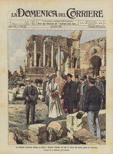 Die deutsche Kaiserfamilie in Italien, die Herrscher besuchen mit ihren Kindern die Ruinen des griechischen Theaters von Taormina