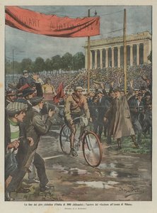 Das Ende der 3000 Kilometer langen Italien-Rundfahrt, die Ankunft des Siegers in der Arena von Mailand