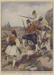 Der Krieg der fünf Völker auf dem Balkan, die Vertreter in ihren charakteristischen Trachten...