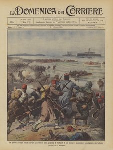 Der Krieg, türkische Truppen zur Verstärkung auf die Halbinsel Gallipoli geschickt, deren Landung von Achille Beltrame