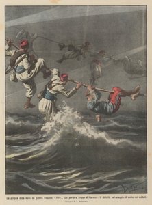 Der Verlust des französischen Kriegsschiffs Nive, das Truppen nach Marokko brachte von Achille Beltrame