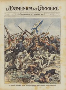 Die blutige Schlacht von Yen-tai, eine Episode zwischen russischen und japanischen Soldaten im Nahkampf von Achille Beltrame