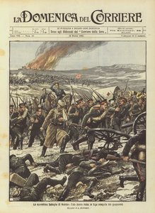 Die schreckliche Schlacht von Mukden, der rechte Flügel der Russen auf der Flucht, verfolgt von den Japanern