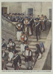 Das Elend des sardischen Untergrunds, die letzte Bande wird im Desulese gefangen und verlässt das Assisengericht von Cagliari von Achille Beltrame