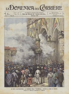 Die charakteristischen Feste, die Zeremonie der Palombella vor dem Dom von Orvieto von Achille Beltrame