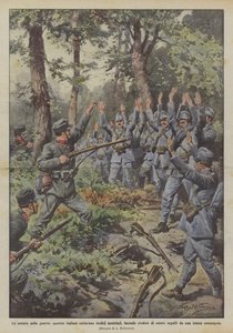 Die List des Krieges, vier Italiener fangen dreizehn Österreicher, indem sie sie täuschen von Achille Beltrame