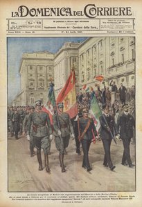 Der festliche Empfang Madrids für die Vertretungen der italienischen Armee und Marine von Achille Beltrame