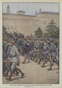 Die neuen Milizen Italiens, Freiwillige in Zivil bei der Militärparade am 2. November in Mailand von Achille Beltrame