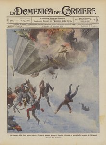 Die Unglücke der deutschen Luftflotte, das neue mächtige Zeppelin-Luftschiff fängt Feuer und stürzt ab