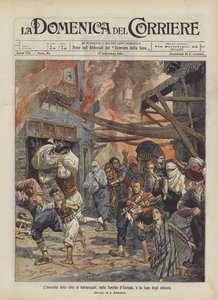 Der Brand der Stadt Adrianopel in der europäischen Türkei und die Flucht der Bewohner