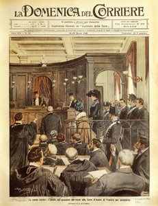 Maria Tarnowska vor Gericht in Venedig, von Achille Beltrame, Illustration, Illustrator Achille Beltrame (1871-1945), aus La Domenica del Corriere von Achille Beltrame