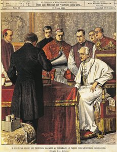 Papst Leo XIII. liest Benediktion in ein Grammophon