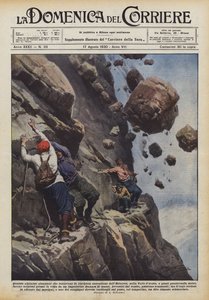 Vier elsässische Bergsteiger, die den riskanten Aufstieg des Hebertet versuchten
