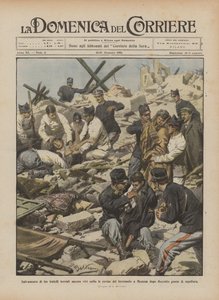 Rettung von drei Brüdern, die nach dem Erdbeben in Messina noch lebend unter den Trümmern gefunden wurden von Achille Beltrame