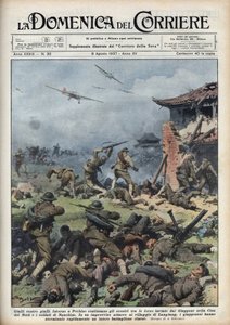Zweiter Japanisch-Chinesischer Krieg (1937-1945): Zusammenstöße zwischen japanischen und chinesischen Waffen in der Nähe von Peking, die Japaner vernichten schnell ein ganzes chinesisches Bataillon. Illustration von Achille Beltrame aus 