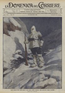 An den äußersten Grenzen des Krieges, ein vorgeschobener Posten unserer Truppen, in malerischer Winterkleidung