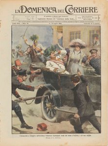 Die Ermordung von Erzherzog Franz Ferdinand von Österreich und seiner Frau in Sarajevo, 28. Juni 1914